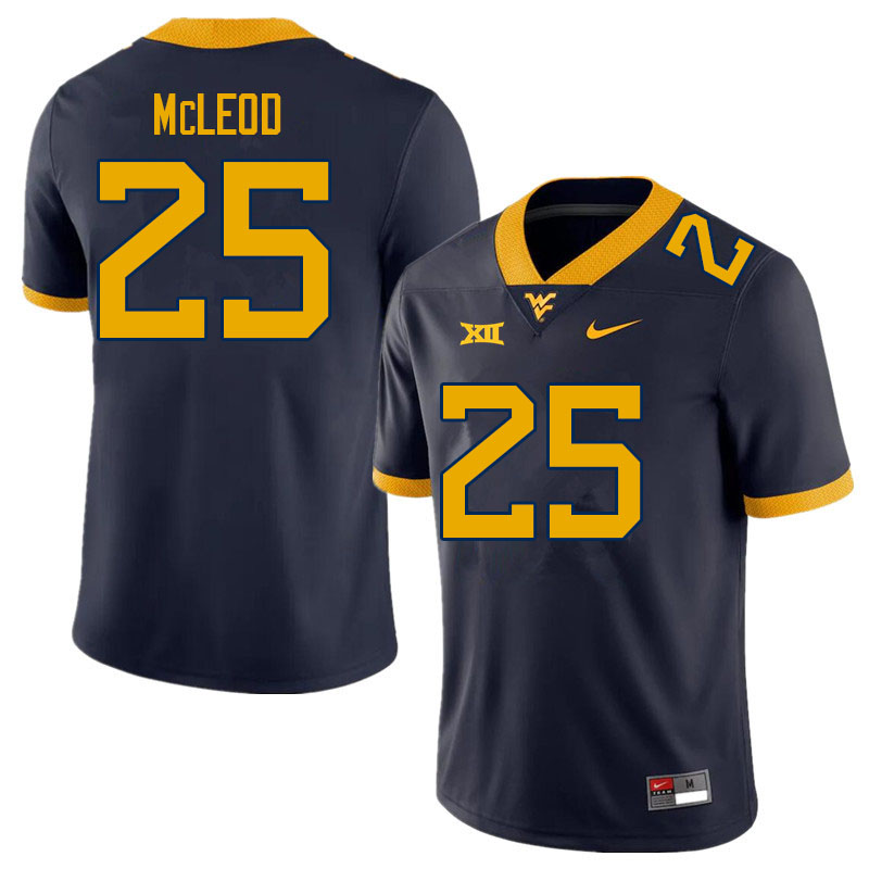 Men #25 Saint McLeod West Virginia Mountaineers College Football Jerseys Sale-Navy